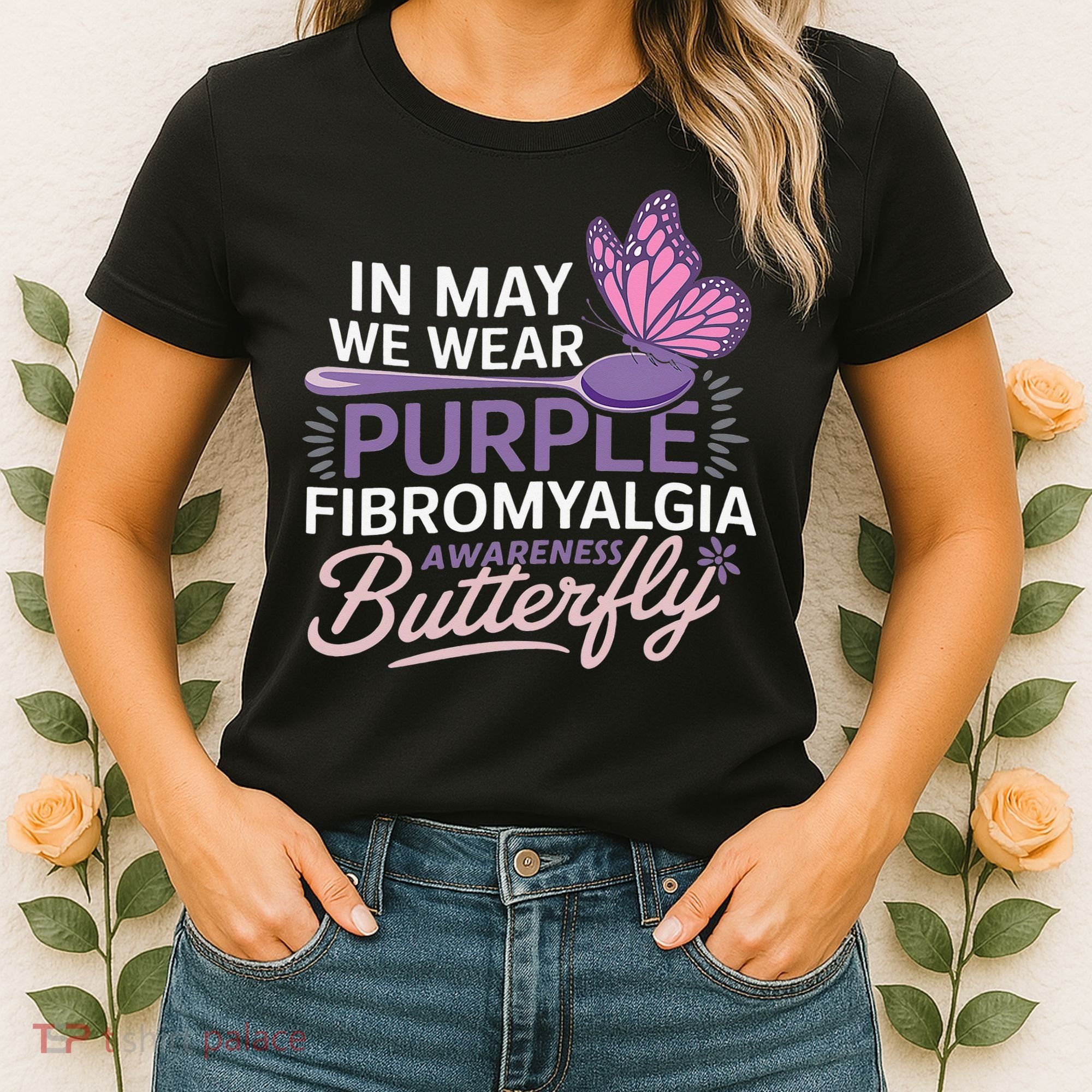 In May We Wear Purple Fibromyalgia Awareness Butterfly Women's T-Shirt
