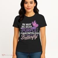 In May We Wear Purple Fibromyalgia Awareness Butterfly Women's T-Shirt thumb 4