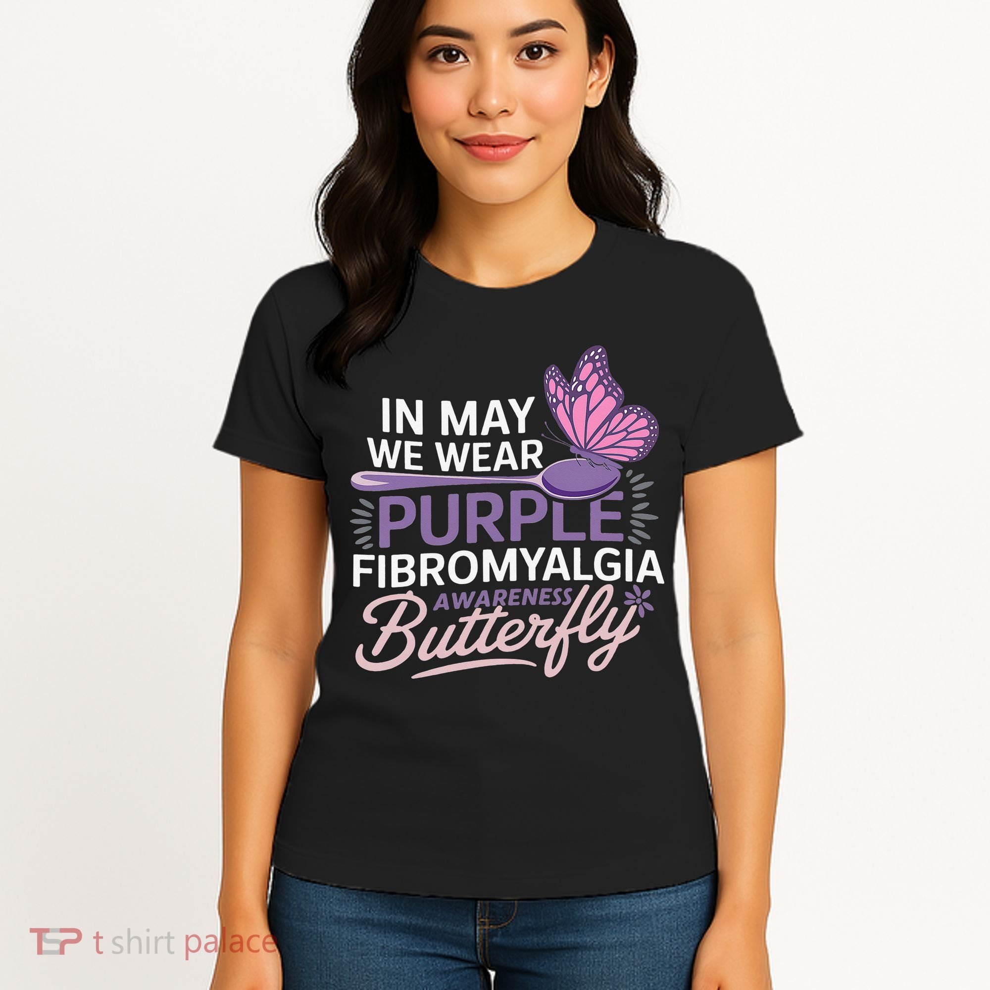 In May We Wear Purple Fibromyalgia Awareness Butterfly Women's T-Shirt