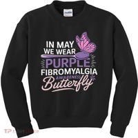 In May We Wear Purple Fibromyalgia Awareness Butterfly Kids Sweatshirt thumb 0