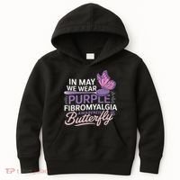 In May We Wear Purple Fibromyalgia Awareness Butterfly Kids Hoodie thumb 0