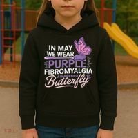 In May We Wear Purple Fibromyalgia Awareness Butterfly Kids Hoodie thumb 3