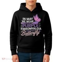 In May We Wear Purple Fibromyalgia Awareness Butterfly Kids Hoodie thumb 4