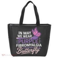 In May We Wear Purple Fibromyalgia Awareness Butterfly Tote Bag thumb 0