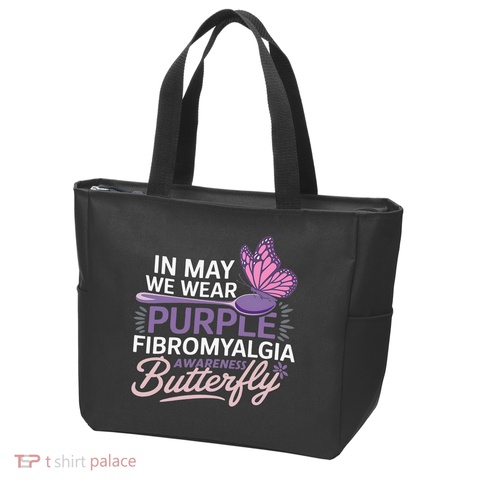 In May We Wear Purple Fibromyalgia Awareness Butterfly Tote Bag