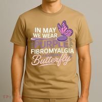 In May We Wear Purple Fibromyalgia Awareness Butterfly T-Shirt thumb 3