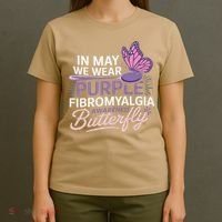 In May We Wear Purple Fibromyalgia Awareness Butterfly T-Shirt thumb 4