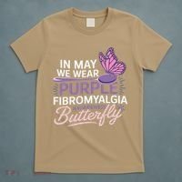 In May We Wear Purple Fibromyalgia Awareness Butterfly T-Shirt thumb 5