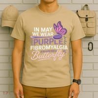 In May We Wear Purple Fibromyalgia Awareness Butterfly T-Shirt thumb 6
