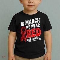 In March We Wear Red HIV AIDS Awareness Aids Hiv Warrior Toddler T-Shirt thumb 2