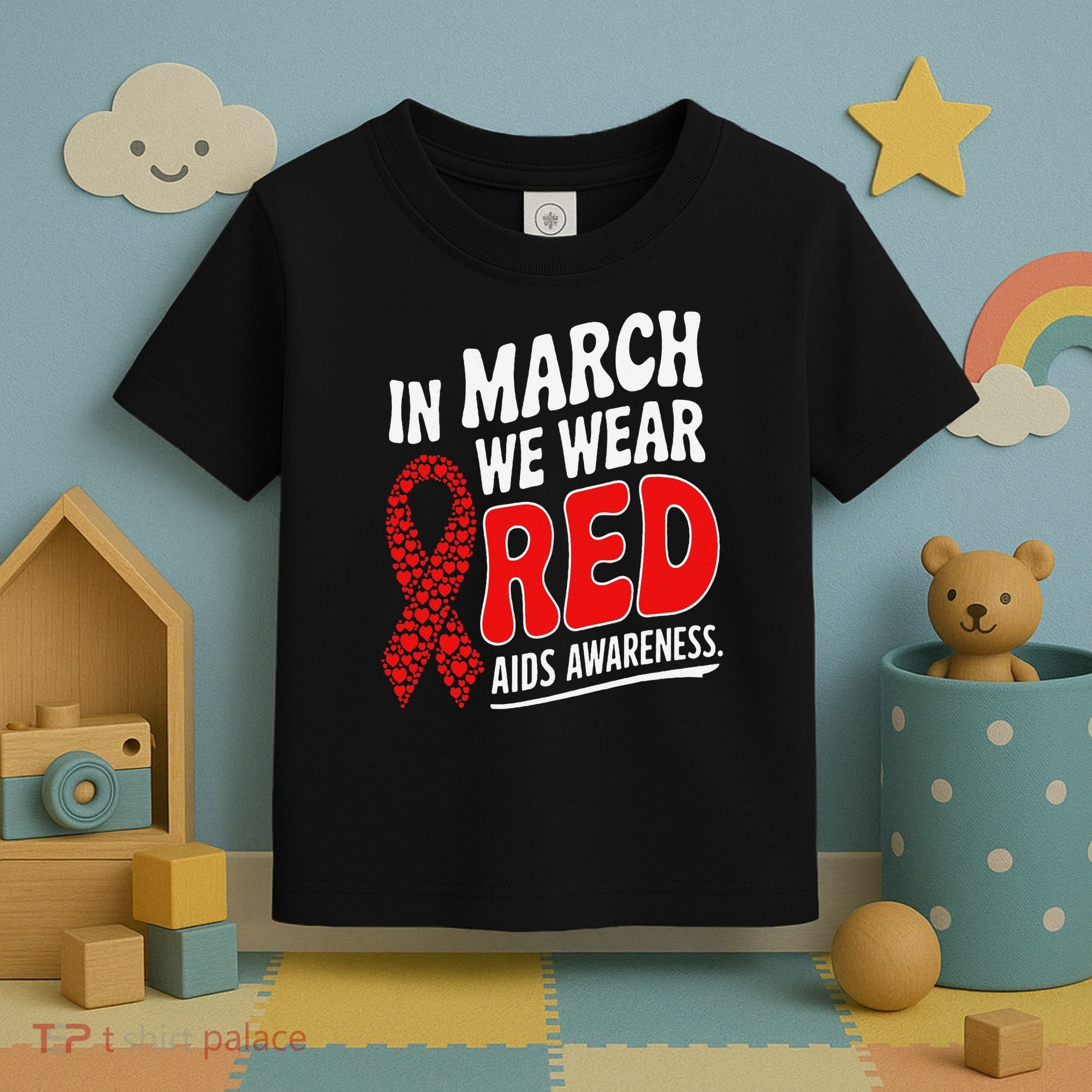 In March We Wear Red HIV AIDS Awareness Aids Hiv Warrior Toddler T-Shirt