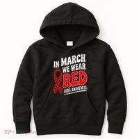 In March We Wear Red HIV AIDS Awareness Aids Hiv Warrior Kids Hoodie thumb 0