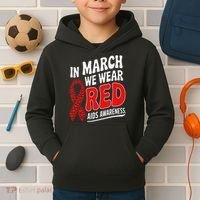 In March We Wear Red HIV AIDS Awareness Aids Hiv Warrior Kids Hoodie thumb 2