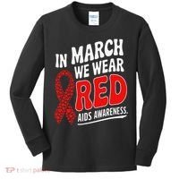 In March We Wear Red HIV AIDS Awareness Aids Hiv Warrior Kids Long Sleeve Shirt thumb 0