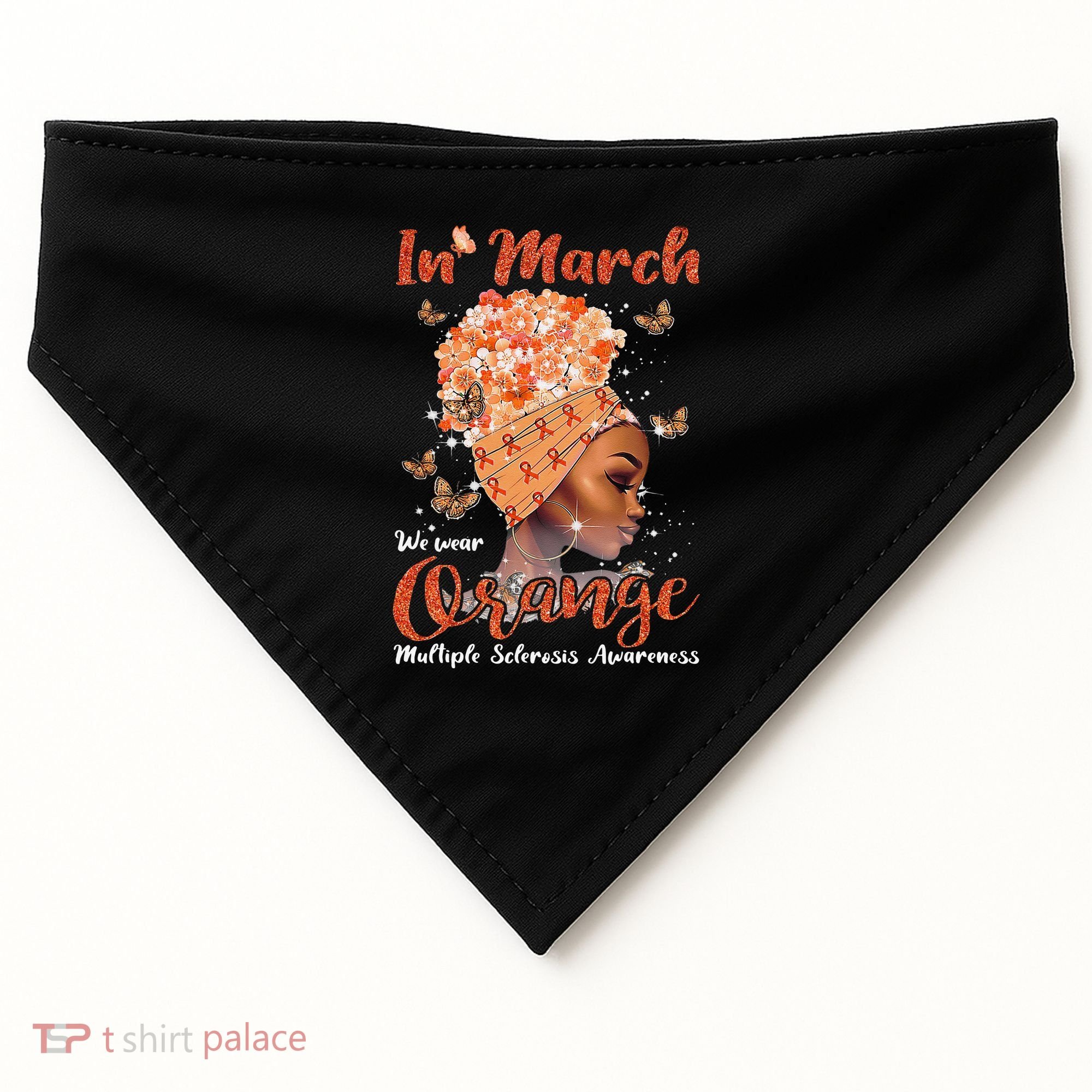 In March We Wear Orange Multiple Sclerosis Afro Black Wo USA-Made Doggie Bandana