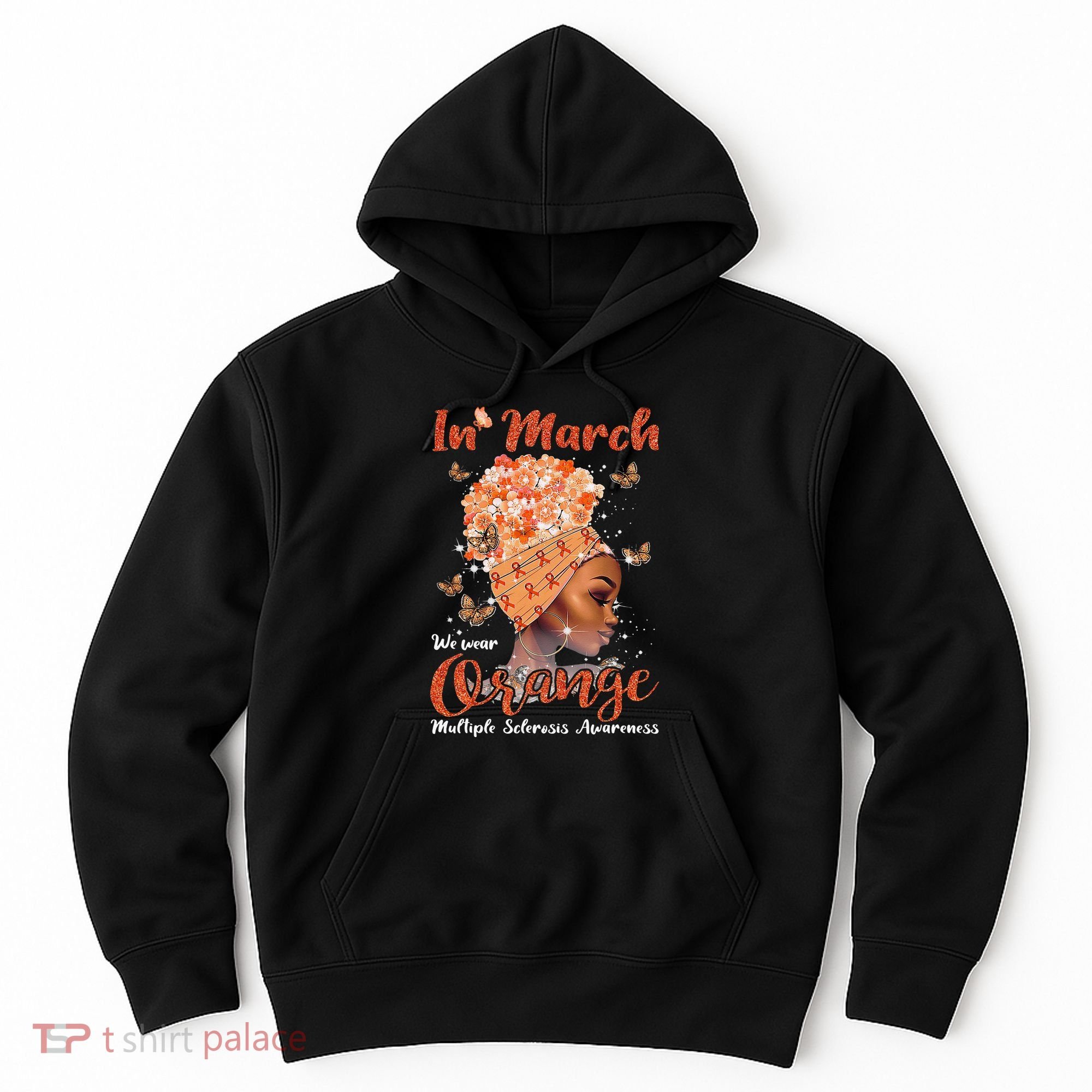 In March We Wear Orange Multiple Sclerosis Afro Black Wo Hoodie