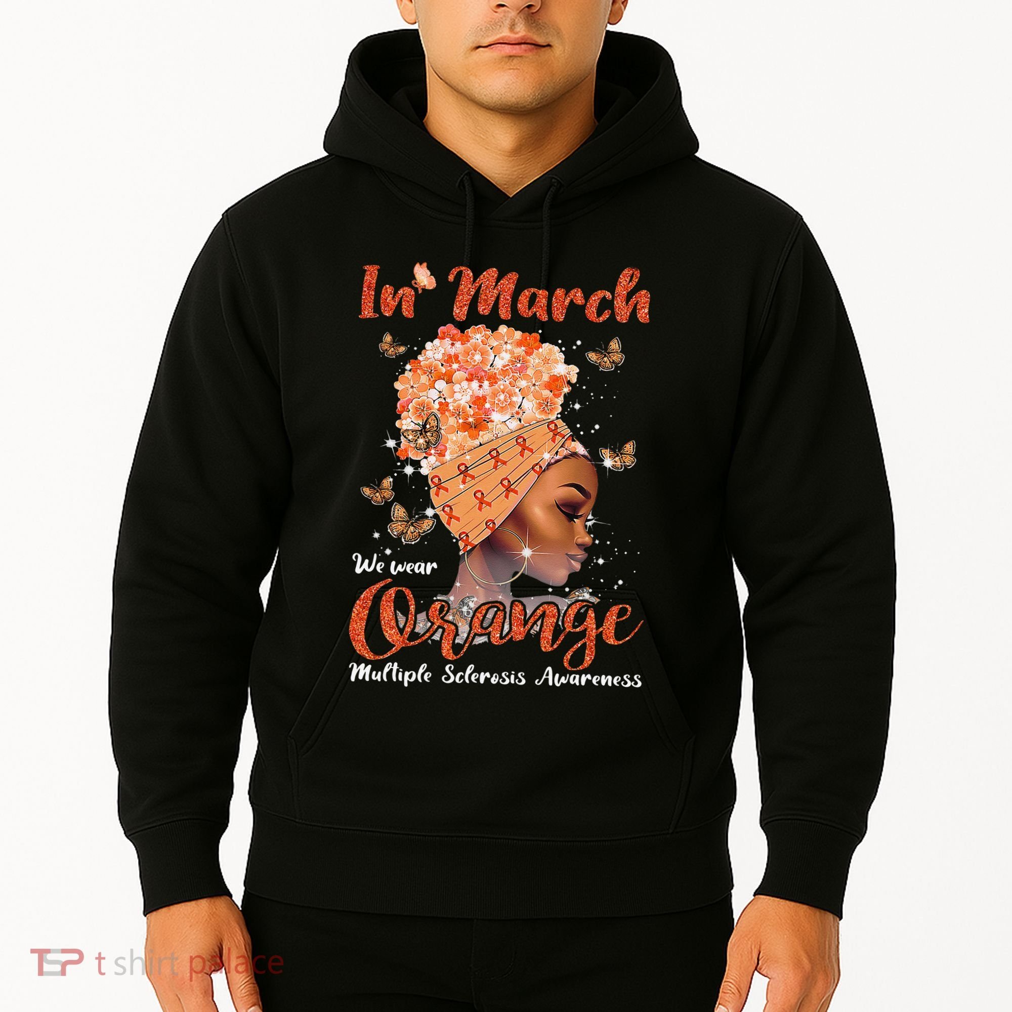 In March We Wear Orange Multiple Sclerosis Afro Black Wo Hoodie