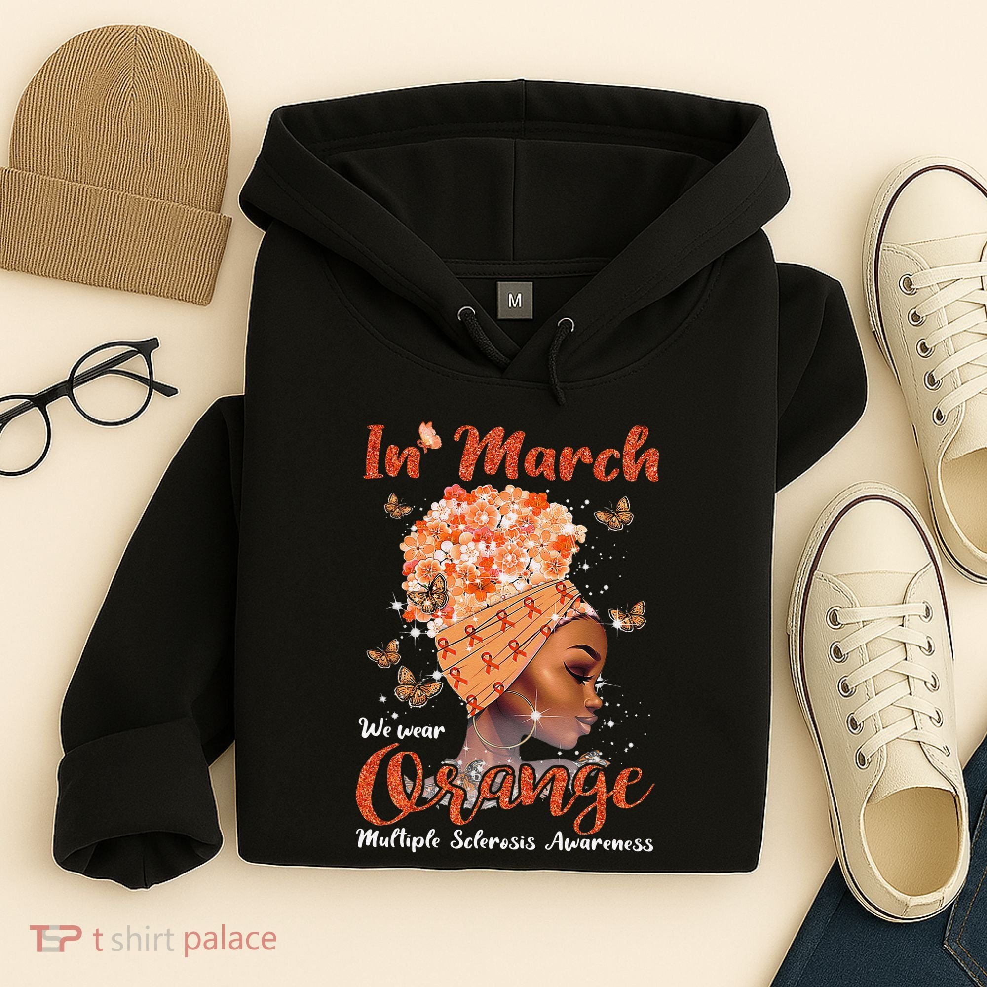 In March We Wear Orange Multiple Sclerosis Afro Black Wo Hoodie