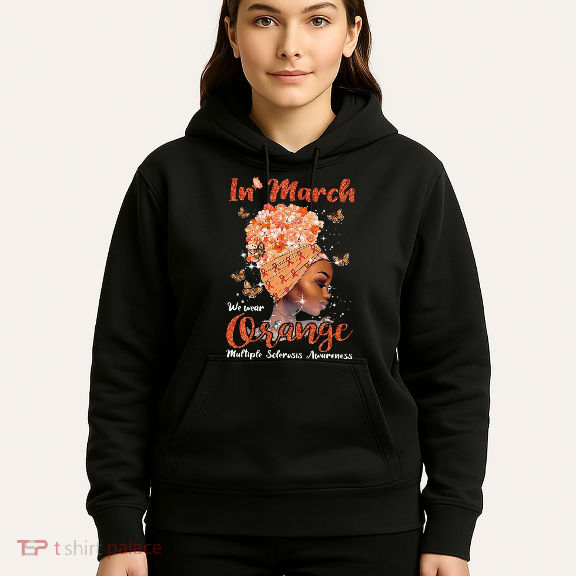 In March We Wear Orange Multiple Sclerosis Afro Black Wo Hoodie