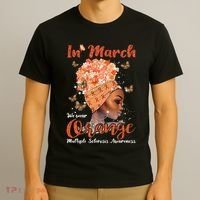 In March We Wear Orange Multiple Sclerosis Afro Black Wo T-Shirt thumb 3