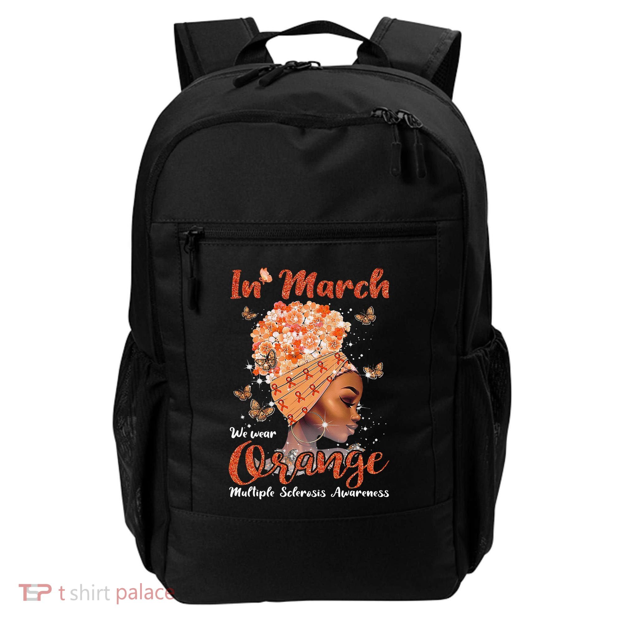 In March We Wear Orange Multiple Sclerosis Afro Black Wo Backpack