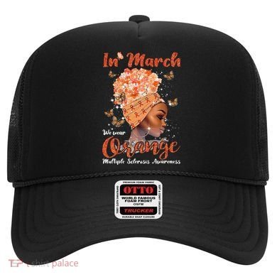 In March We Wear Orange Multiple Sclerosis Afro Black Wo Hat
