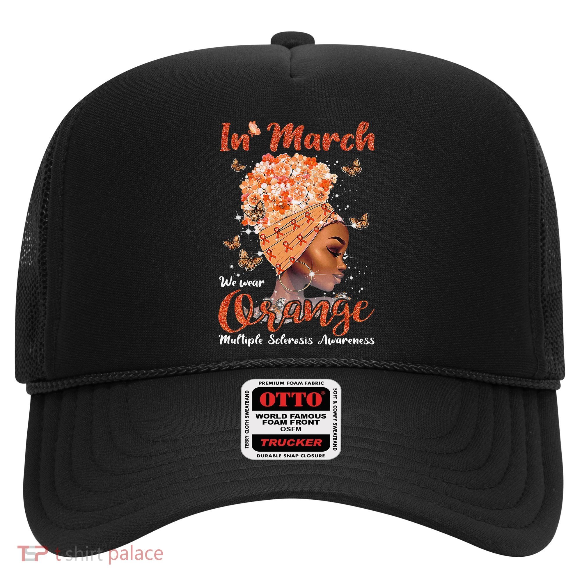 In March We Wear Orange Multiple Sclerosis Afro Black Wo Hat