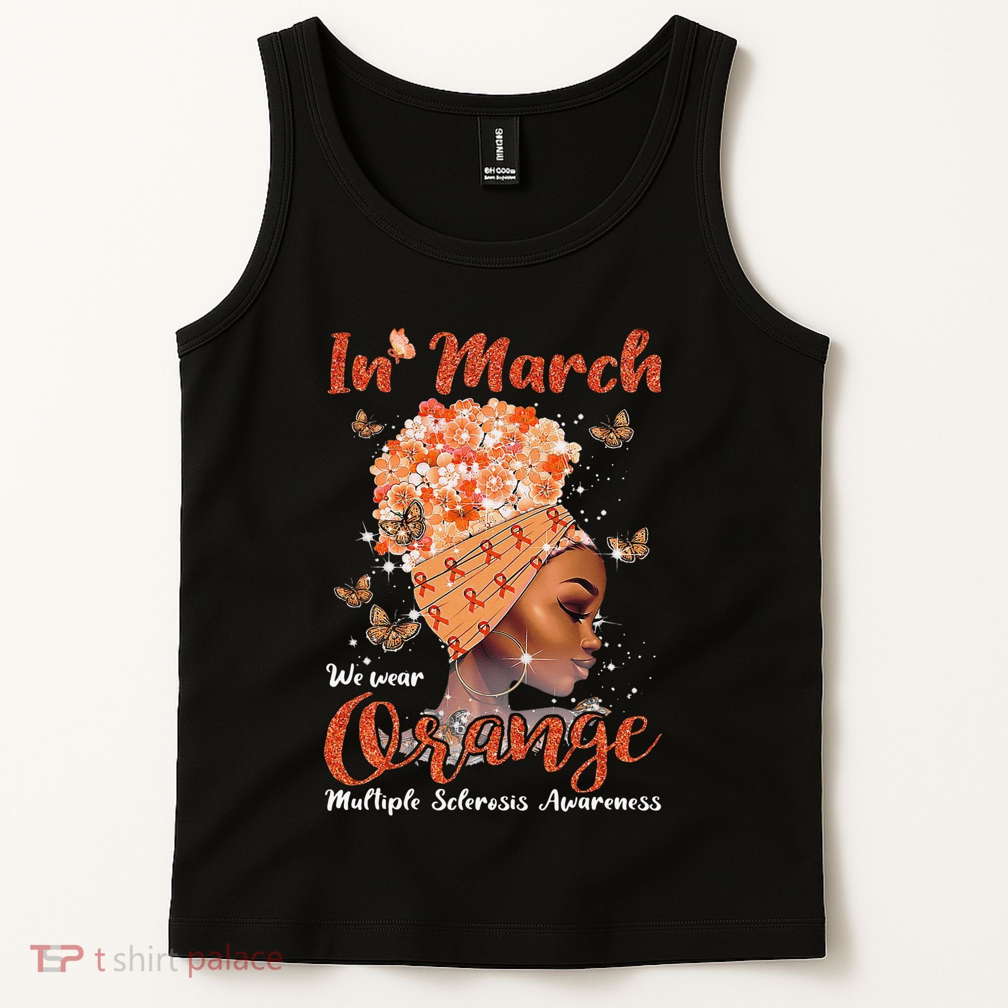 In March We Wear Orange Multiple Sclerosis Afro Black Wo Tank Top