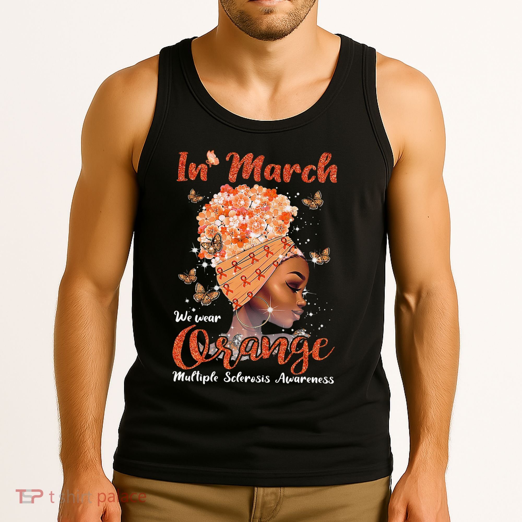 In March We Wear Orange Multiple Sclerosis Afro Black Wo Tank Top