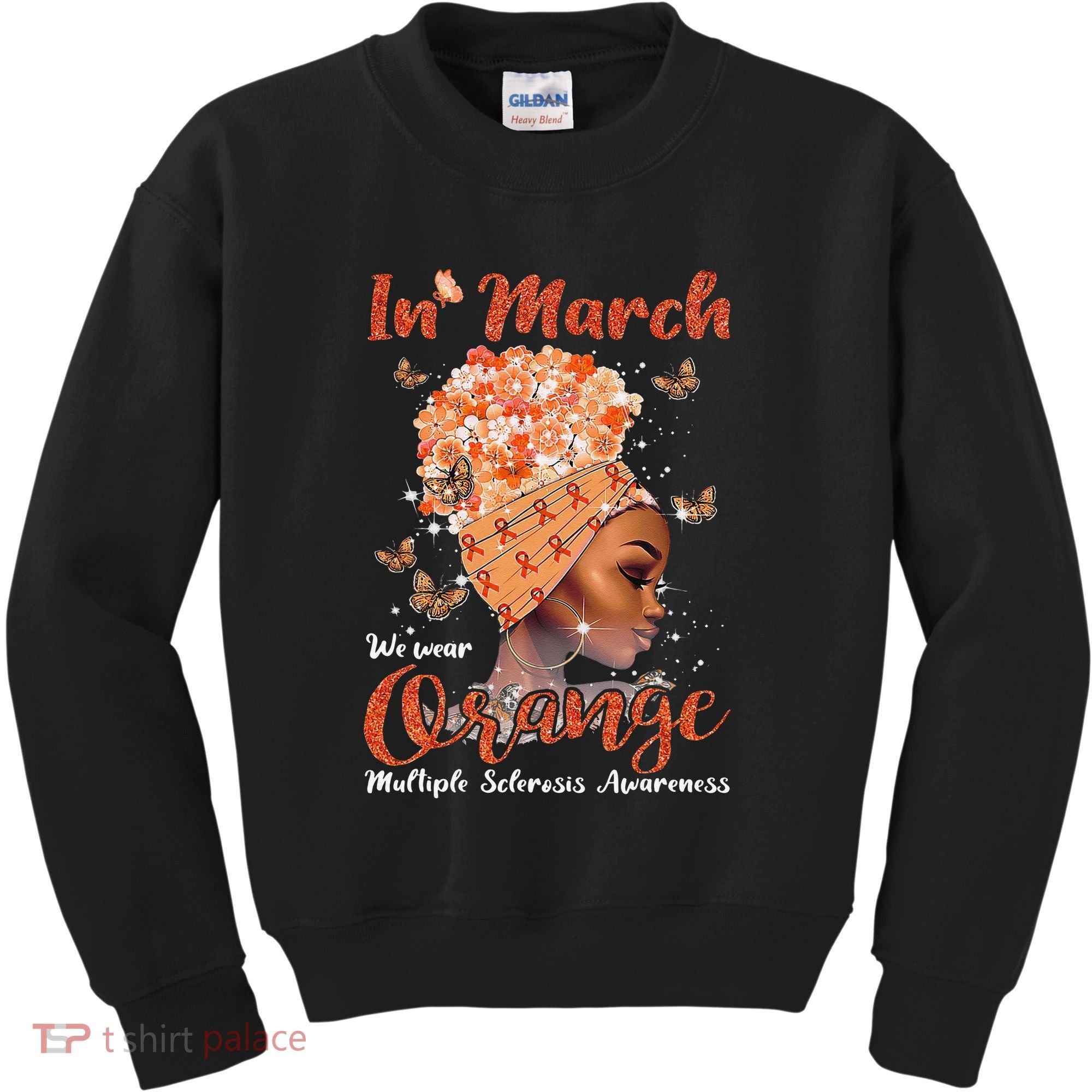 In March We Wear Orange Multiple Sclerosis Afro Black Wo Kids Sweatshirt