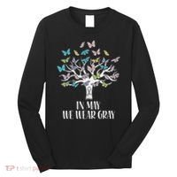 In May We Wear Gray Brain Cancer Awareness Butterfly Tree Long Sleeve Shirt thumb 0