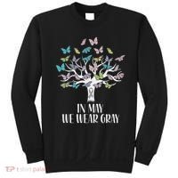 In May We Wear Gray Brain Cancer Awareness Butterfly Tree Sweatshirt thumb 0