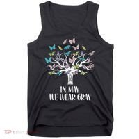 In May We Wear Gray Brain Cancer Awareness Butterfly Tree Tank Top thumb 0