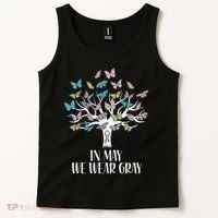 In May We Wear Gray Brain Cancer Awareness Butterfly Tree Tank Top thumb 2