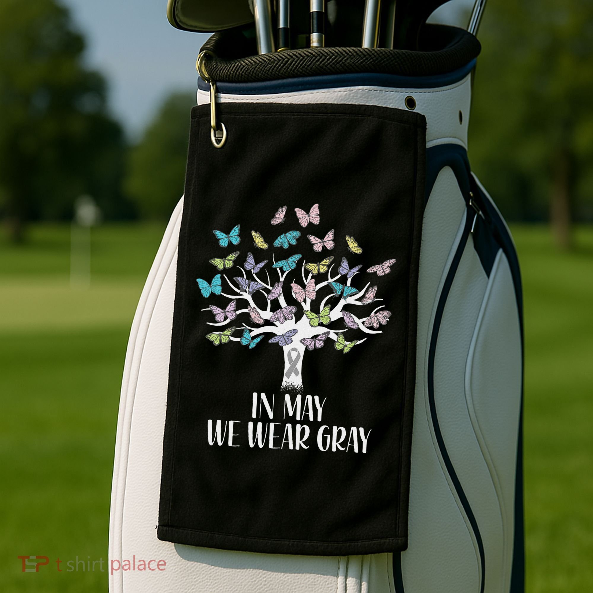 In May We Wear Gray Brain Cancer Awareness Butterfly Tree Golf Towel