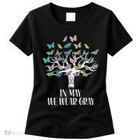 In May We Wear Gray Brain Cancer Awareness Butterfly Tree Women's T-Shirt thumb 0