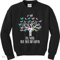 In May We Wear Gray Brain Cancer Awareness Butterfly Tree Kids Sweatshirt thumb 0