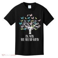 In May We Wear Gray Brain Cancer Awareness Butterfly Tree Kids T-Shirt thumb 0