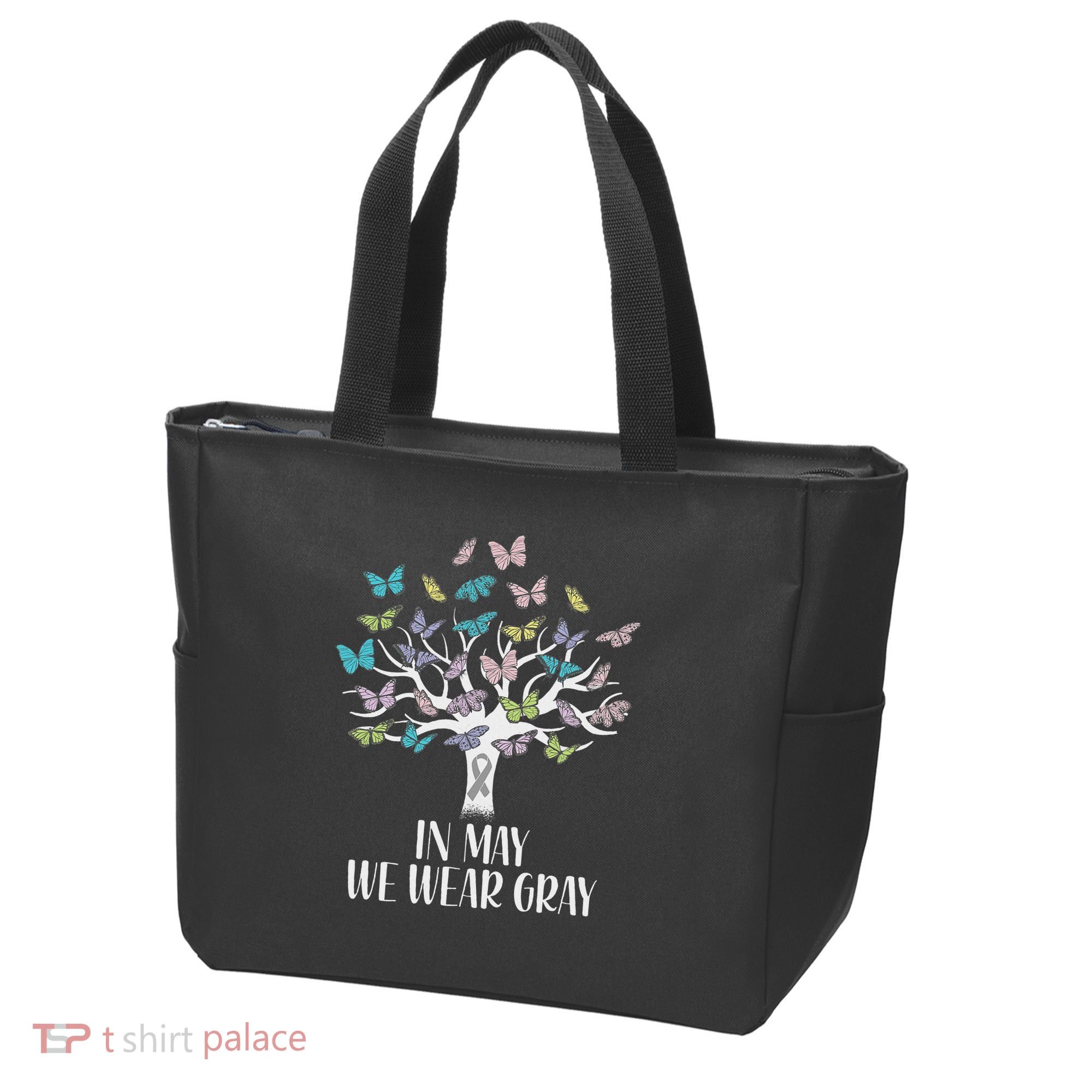 In May We Wear Gray Brain Cancer Awareness Butterfly Tree Tote Bag