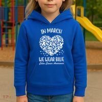 In March We Wear Blue Colon Cancer Awareness Kids Hoodie thumb 3