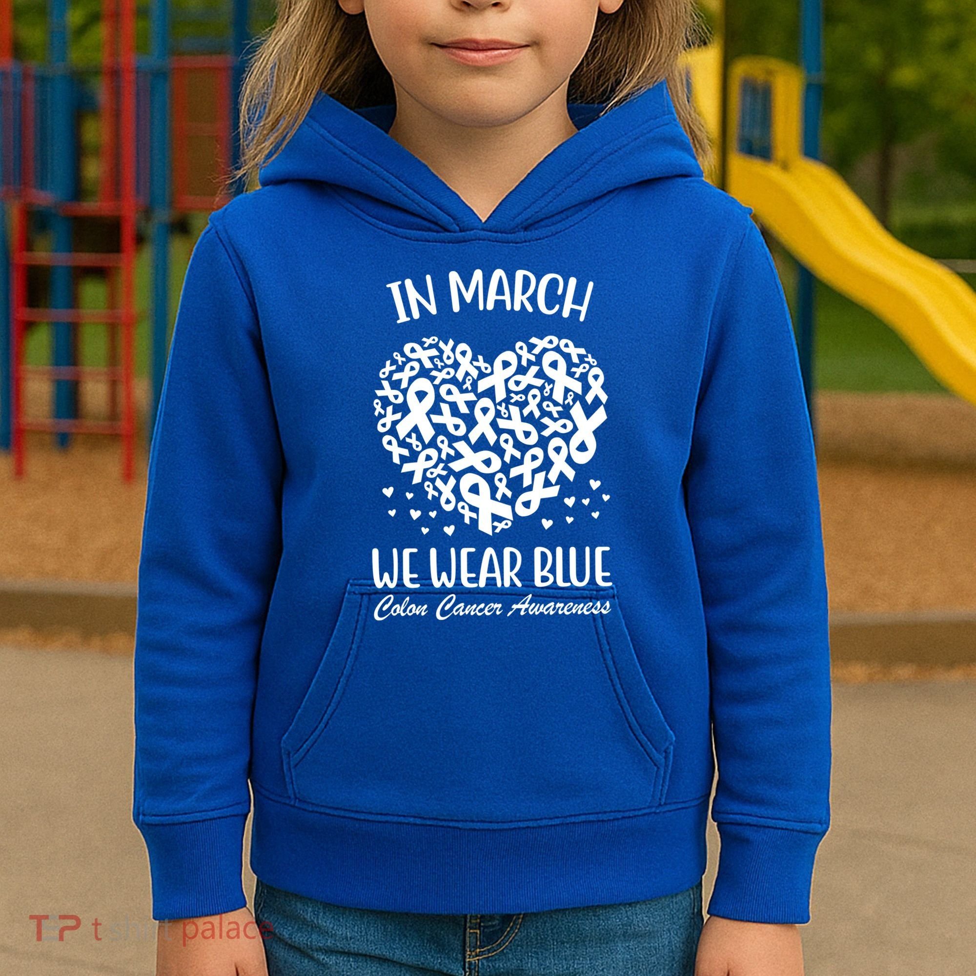 In March We Wear Blue Colon Cancer Awareness Kids Hoodie
