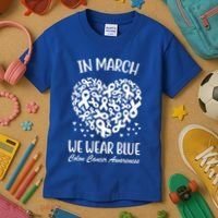 In March We Wear Blue Colon Cancer Awareness Kids T-Shirt thumb 3