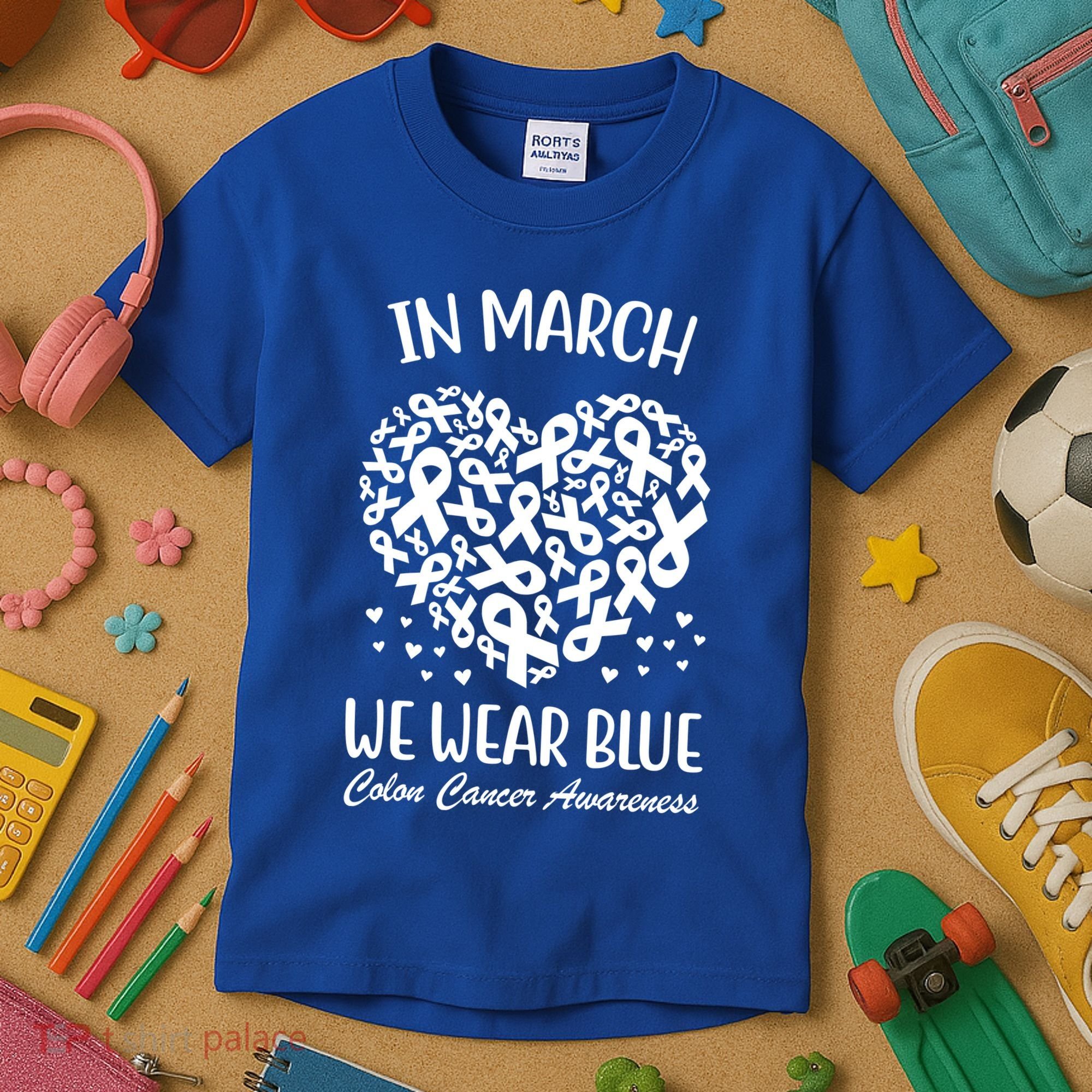 In March We Wear Blue Colon Cancer Awareness Kids T-Shirt