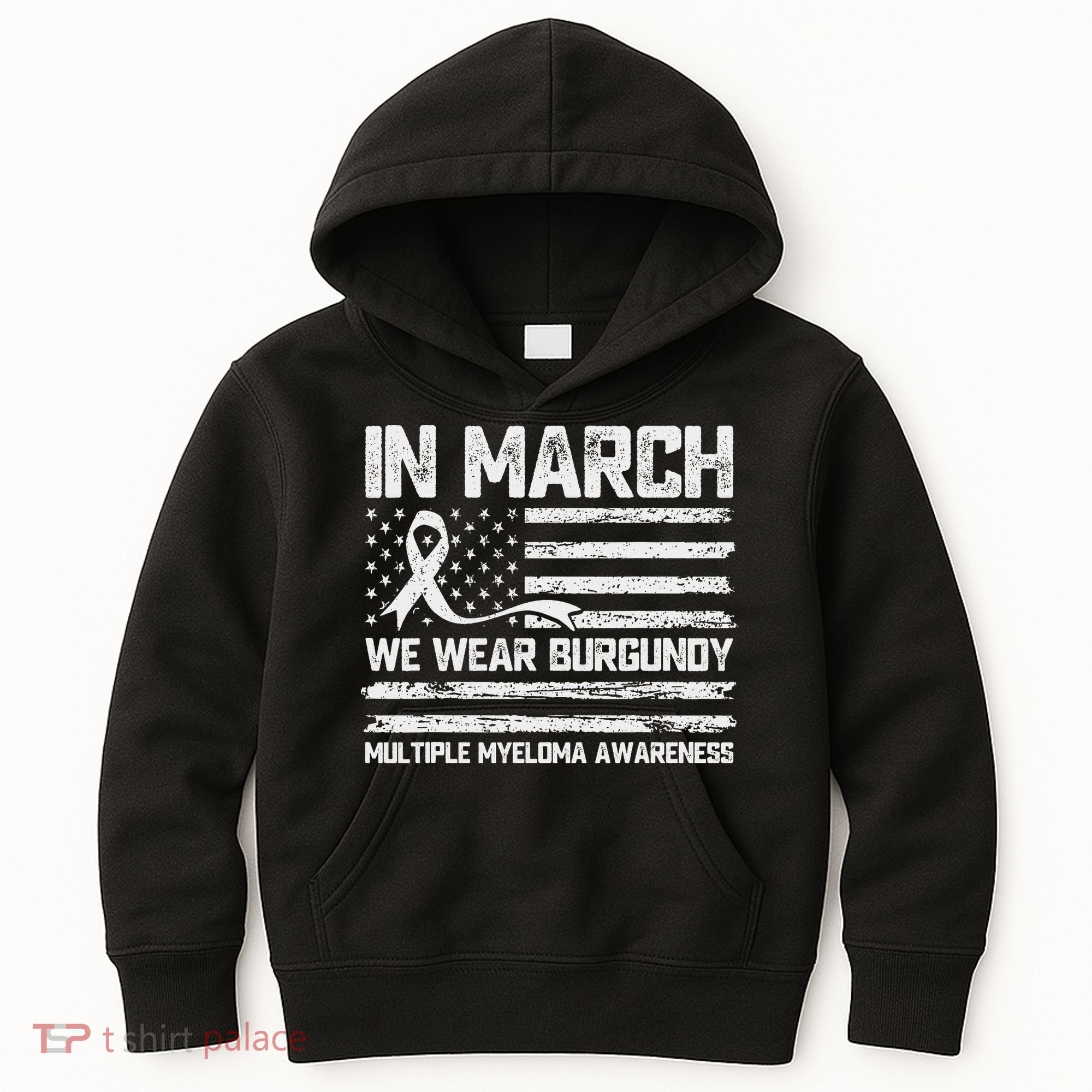 In March We Wear Burgundy Multiple Myeloma Awareness Kids Hoodie