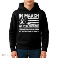 In March We Wear Burgundy Multiple Myeloma Awareness Kids Hoodie thumb 4