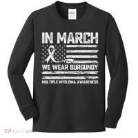 In March We Wear Burgundy Multiple Myeloma Awareness Kids Long Sleeve Shirt thumb 0