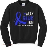 In March We Wear Blue For Colon Cancer Awareness Kids Sweatshirt thumb 0