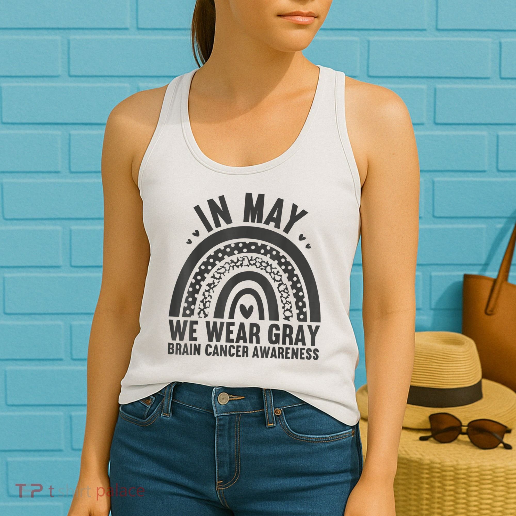 In May We Wear Gray Brain Cancer Awareness Month Rainbow Women's Tank Top