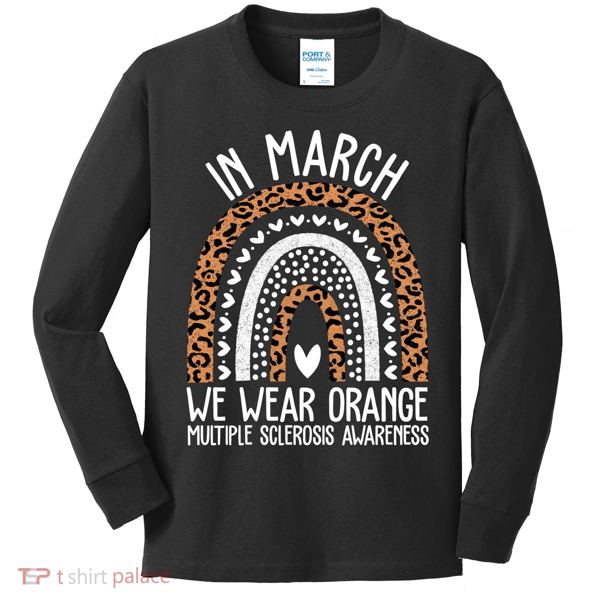 In March We Wear Orange Multiple Sclerosis Awareness Rainbow Kids Long Sleeve Shirt