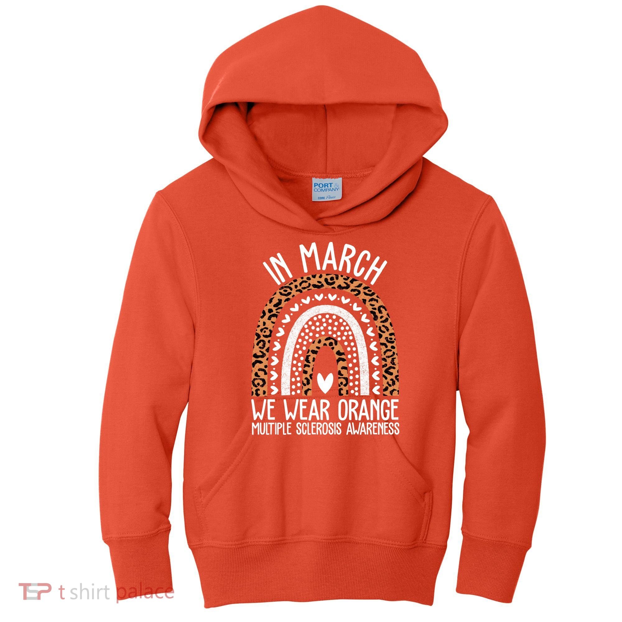 In March We Wear Orange Multiple Sclerosis Awareness Rainbow Kids Hoodie